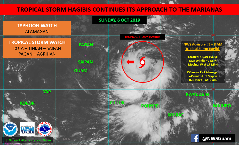 Hagibis strengthens as it moves closer to Marianas region